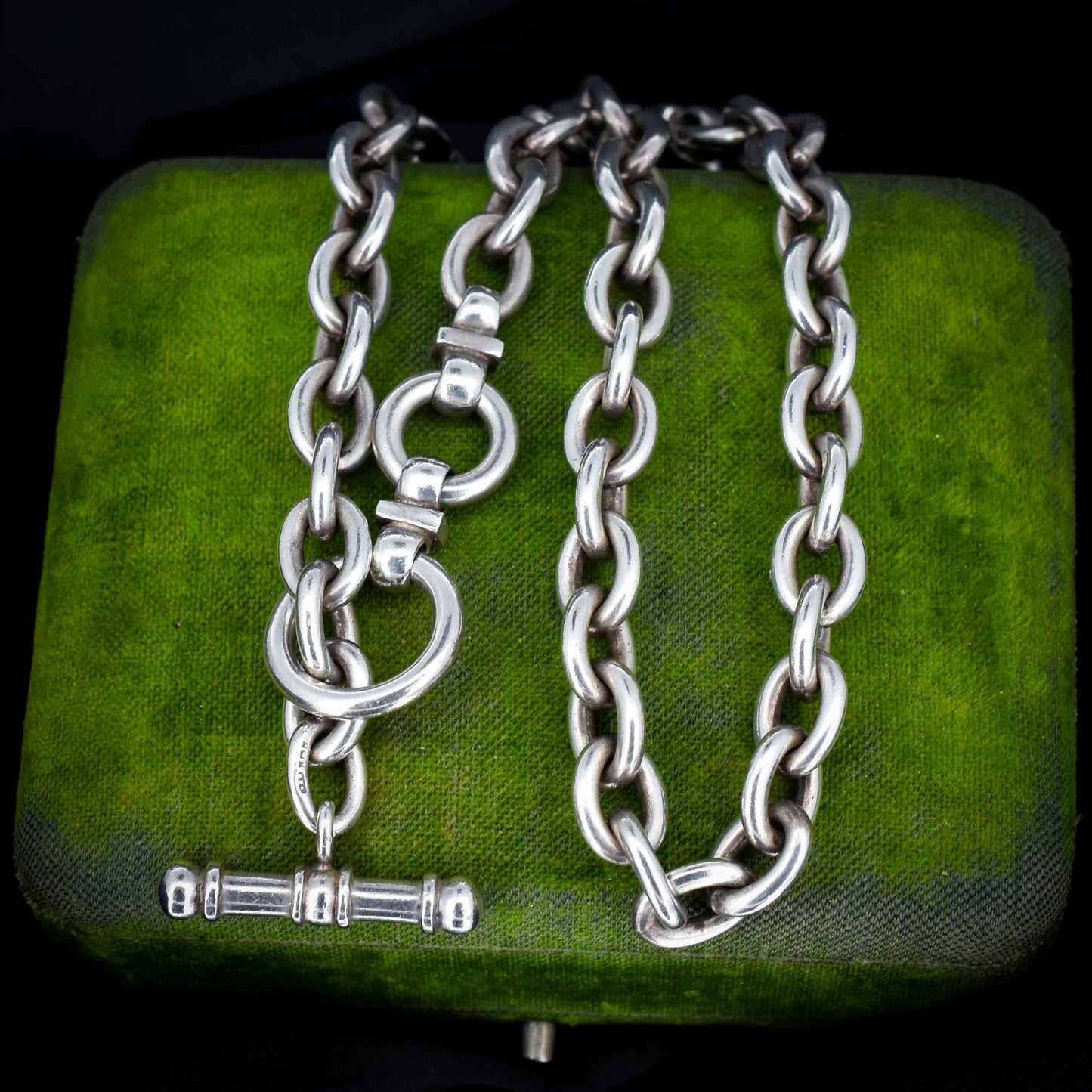 Vintage Heavy Silver Oval Link Toggle Chain Necklace 17.5" Length