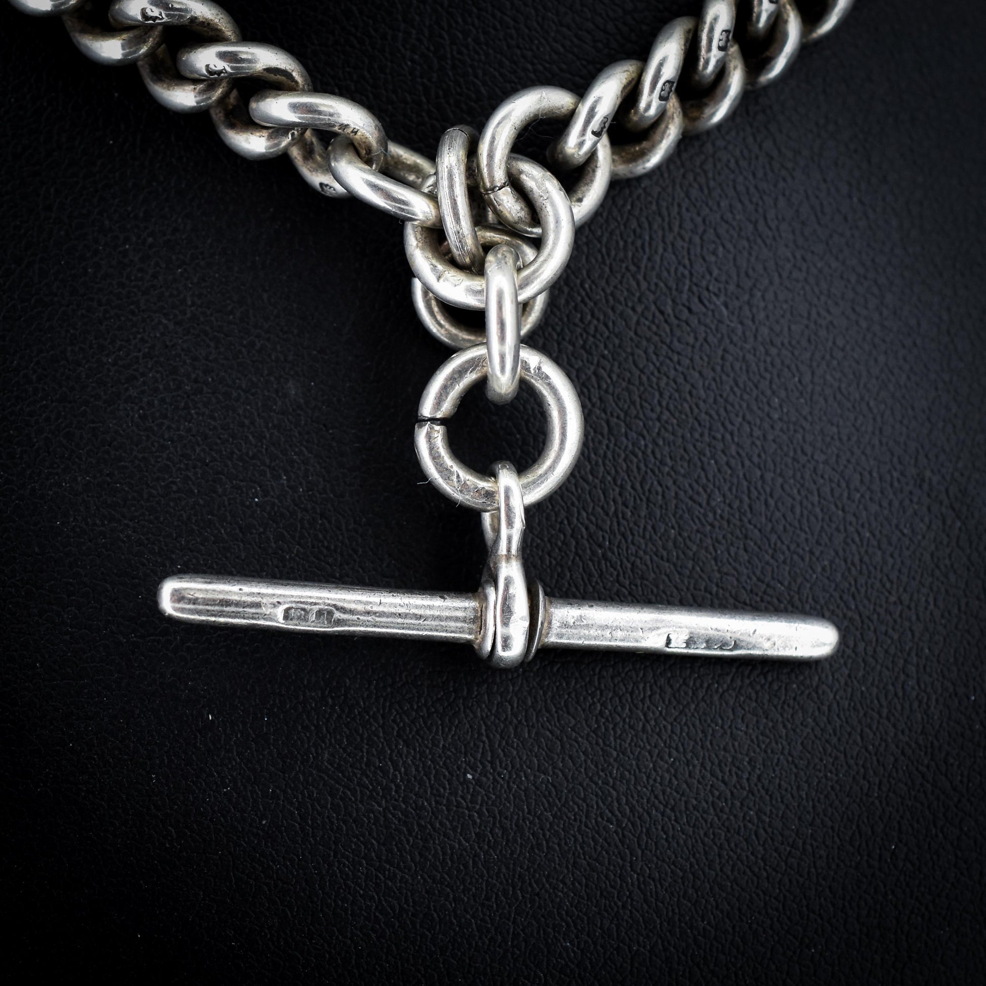 Antique Sterling Silver Curb Link Albert Watch Chain Necklace 15"