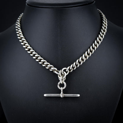 Antique Sterling Silver Curb Link Albert Watch Chain Necklace 15"