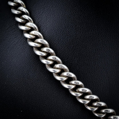 Antique Sterling Silver Curb Link Albert Watch Chain Necklace 15"