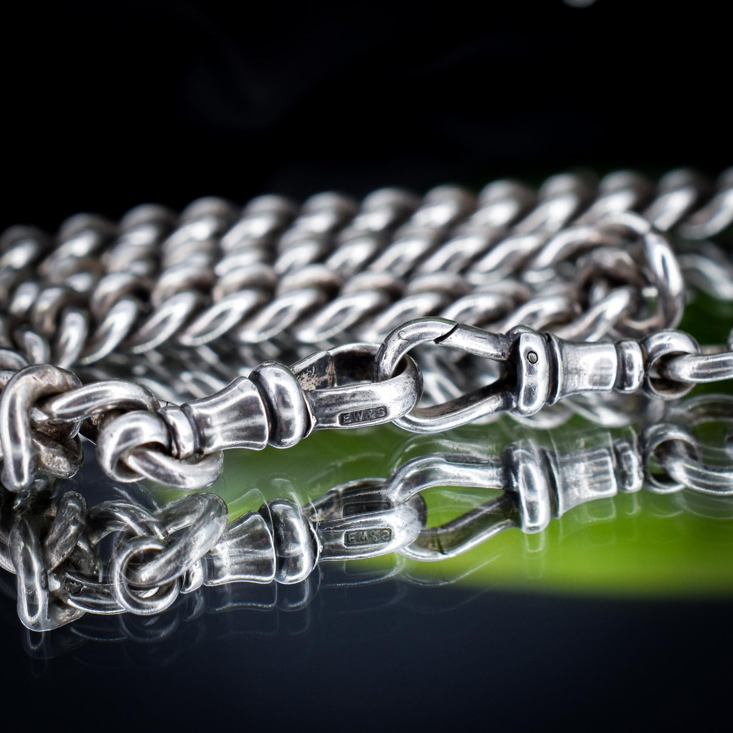 Antique Sterling Silver Curb Link Albert Watch Chain Necklace 15"