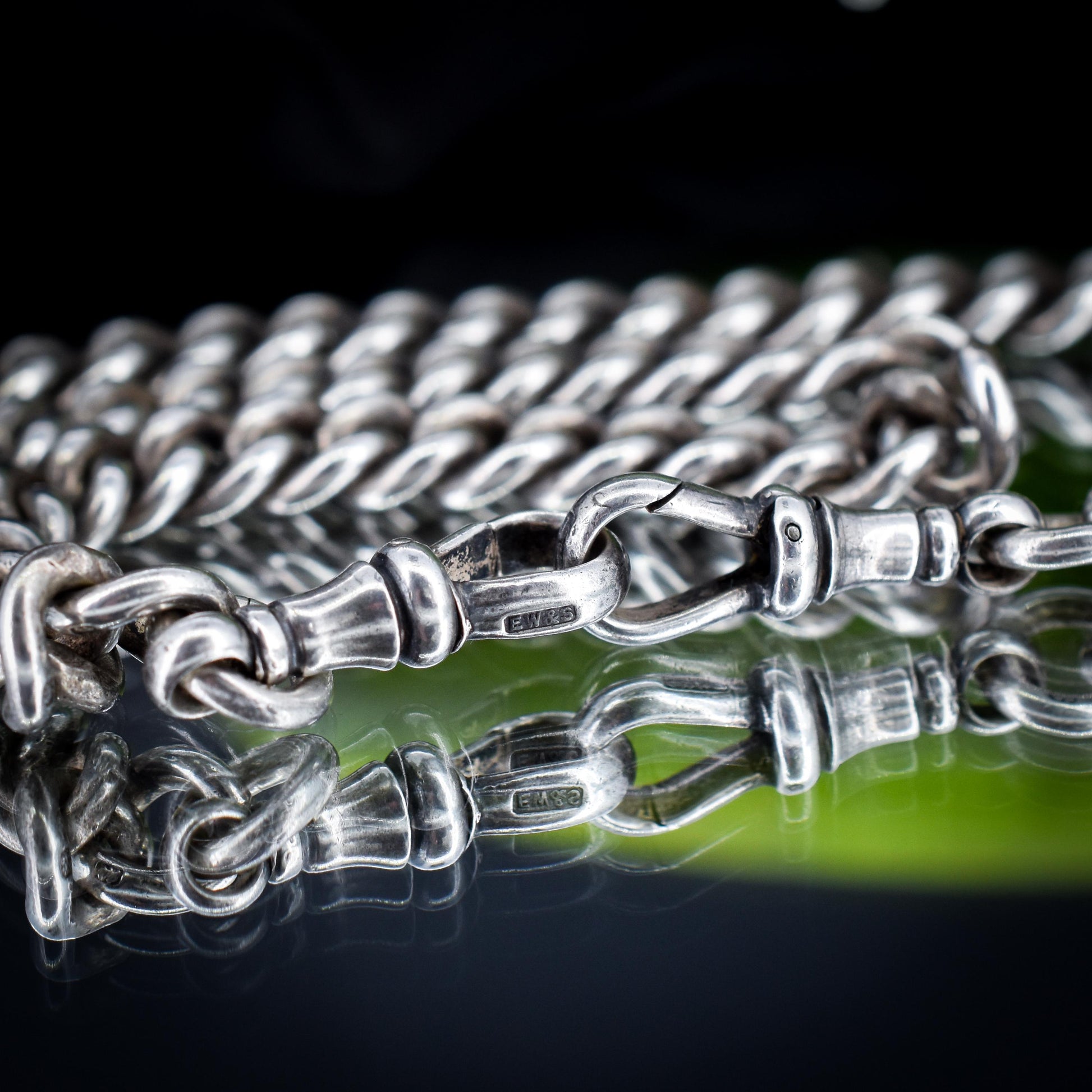 Antique Sterling Silver Curb Link Albert Watch Chain Necklace 15"