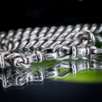 Antique Sterling Silver Curb Link Albert Watch Chain Necklace 15"