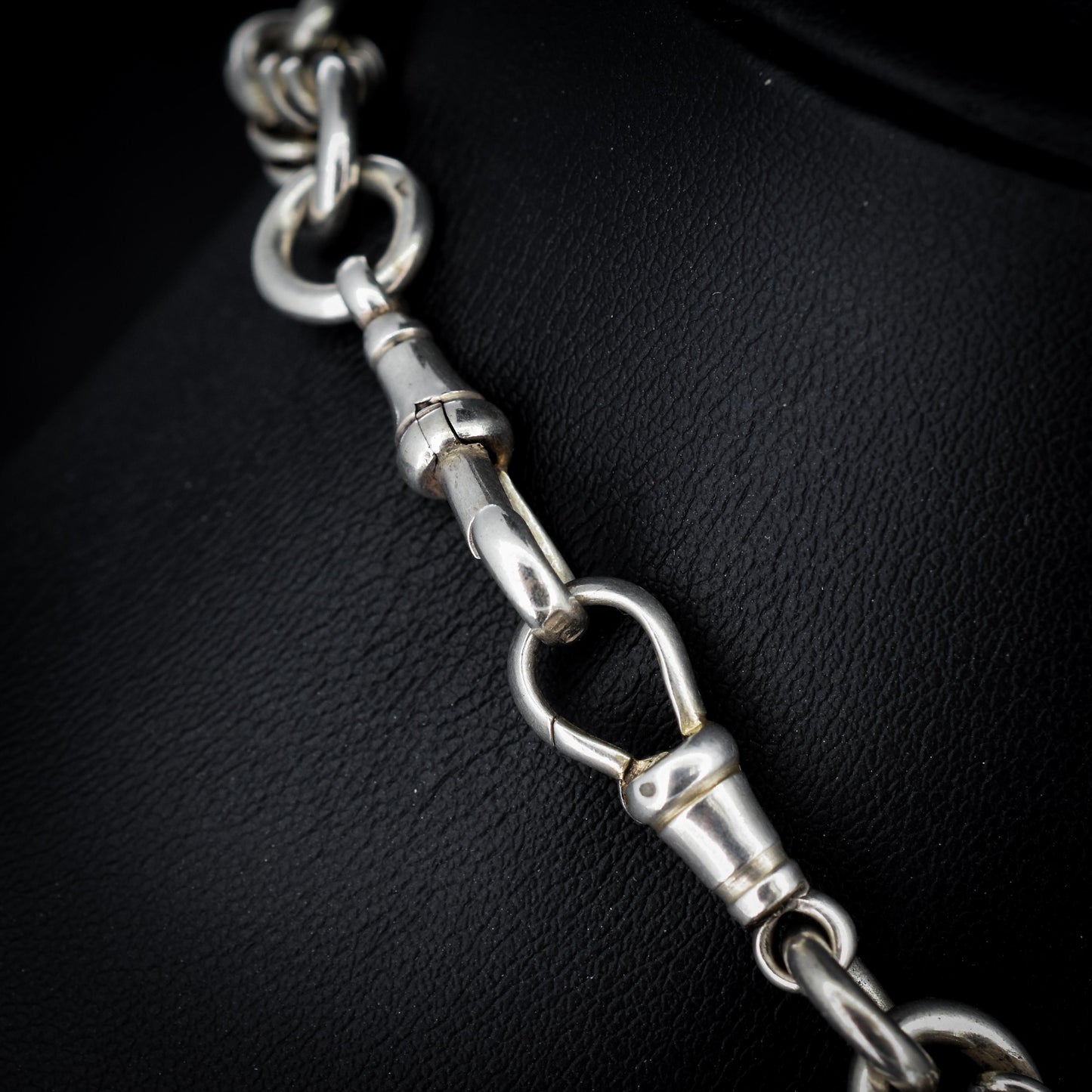 Antique '1908' Sterling Silver Chunky Trombone and Love Knot Albert Chain Necklace | 15"