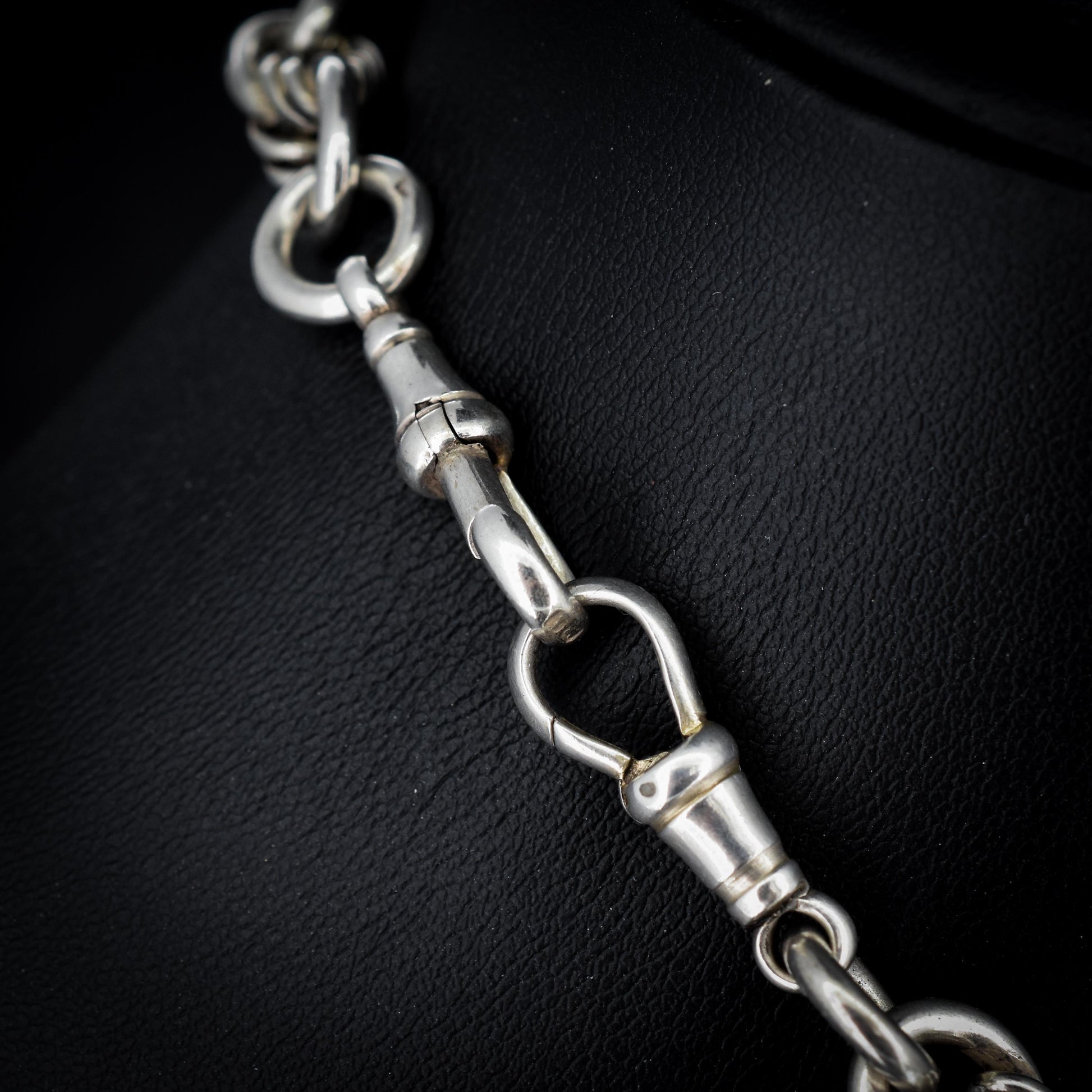 Antique '1908' Sterling Silver Chunky Trombone and Love Knot Albert Chain Necklace | 15"