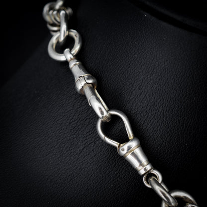 Antique '1908' Sterling Silver Chunky Trombone and Love Knot Albert Chain Necklace | 15"