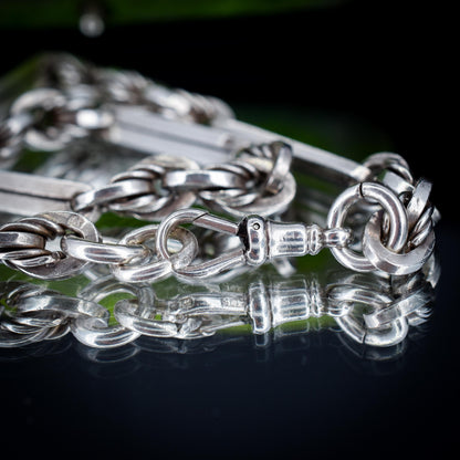 Antique '1901' Sterling Silver Trombone and Love Knot Albert Chain Necklace | 15.25"