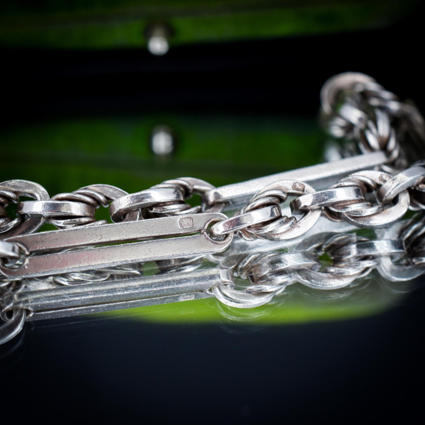Antique '1901' Sterling Silver Trombone and Love Knot Albert Chain Necklace | 15.25"