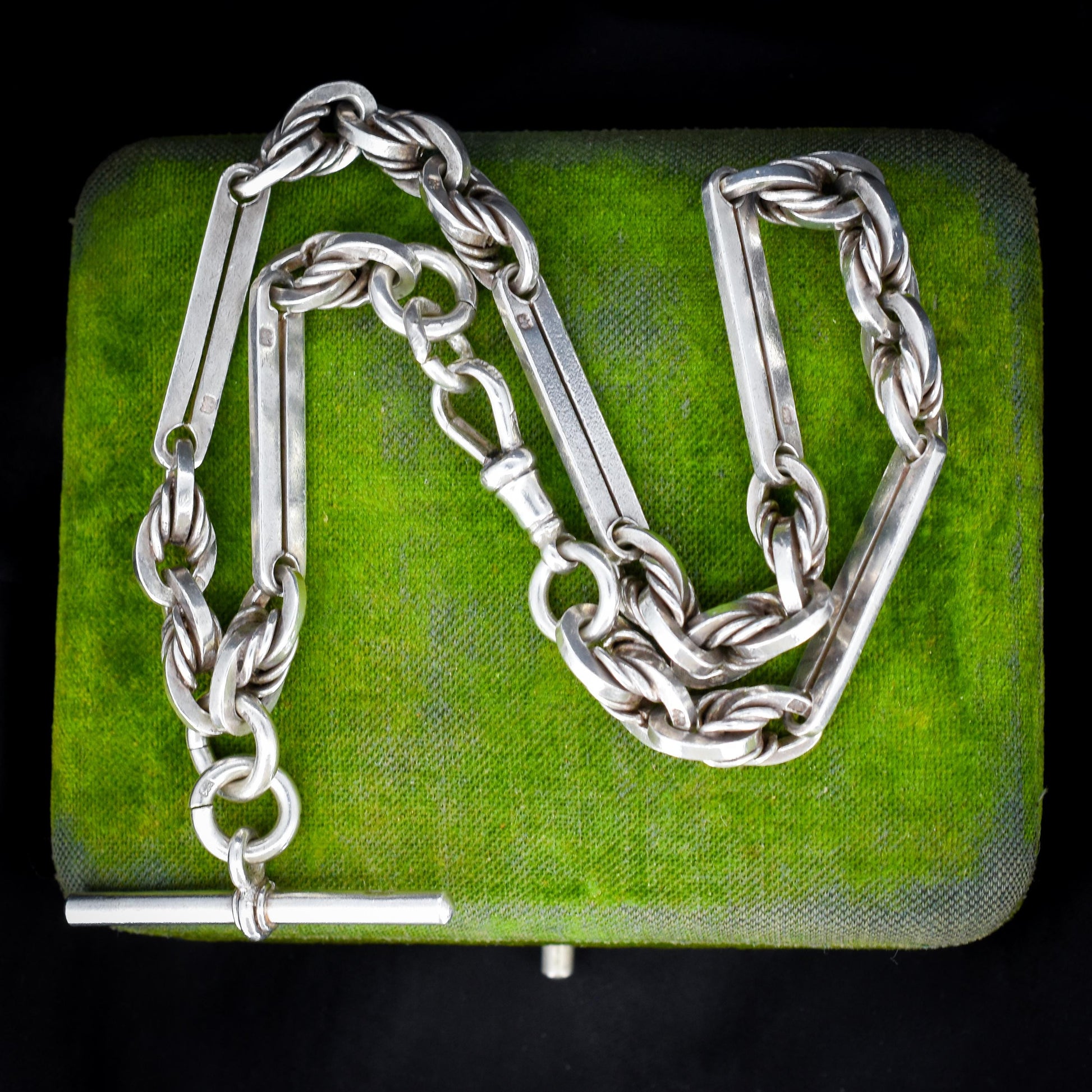 Antique '1901' Sterling Silver Trombone and Love Knot Albert Chain Necklace | 15.25"