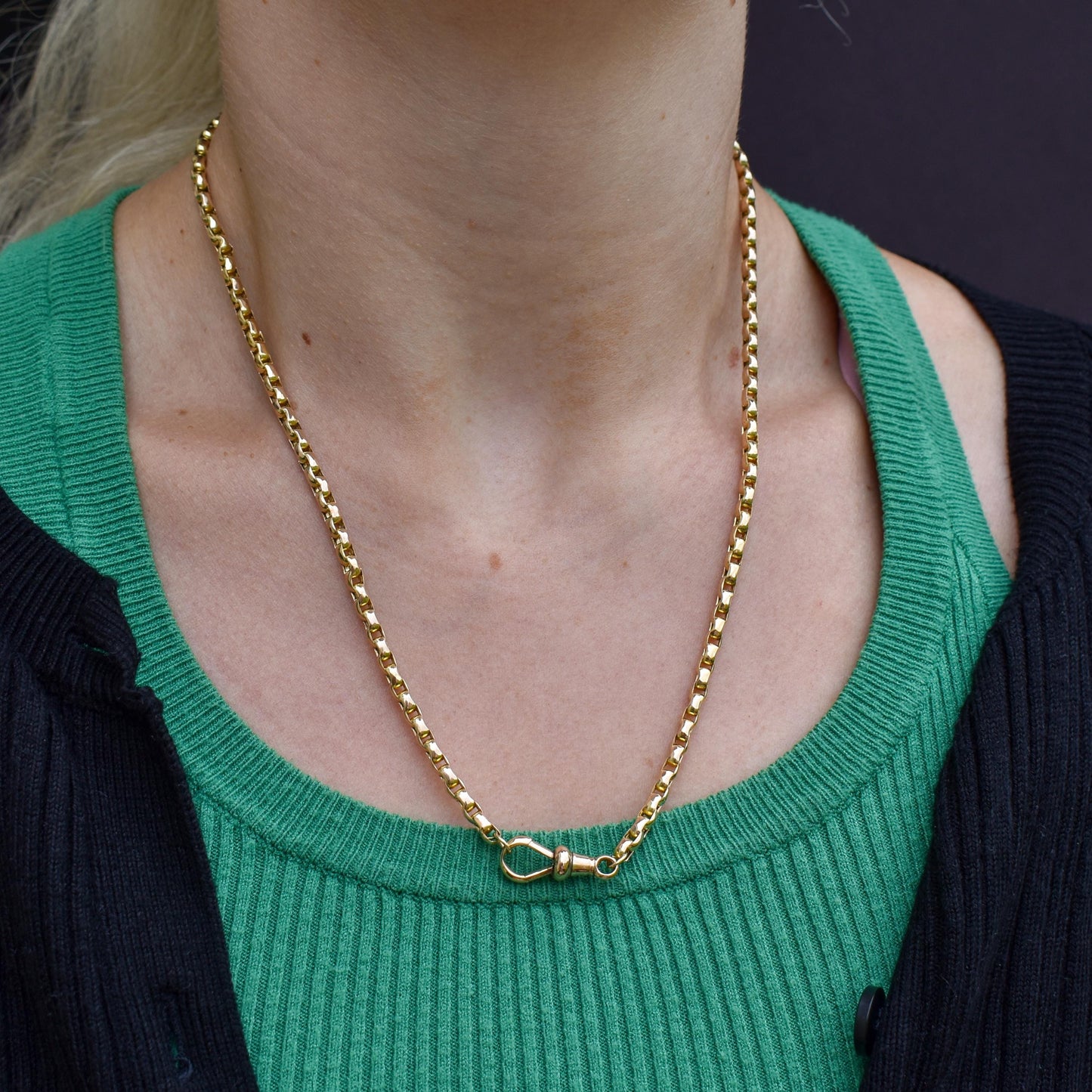 Antique Victorian 9ct Gold Faceted Link Chain Necklace with Dog Clip | 20"