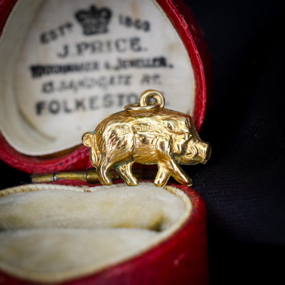 Vintage 9ct Gold Lucky Pig Charm Pendant | Birmingham 1975