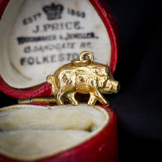 Vintage 9ct Gold Lucky Pig Charm Pendant | Birmingham 1975