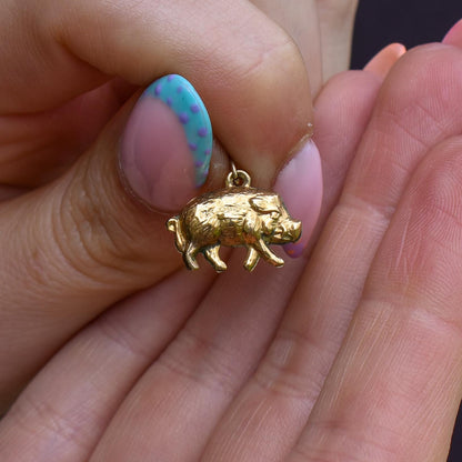 Vintage 9ct Gold Lucky Pig Charm Pendant | Birmingham 1975