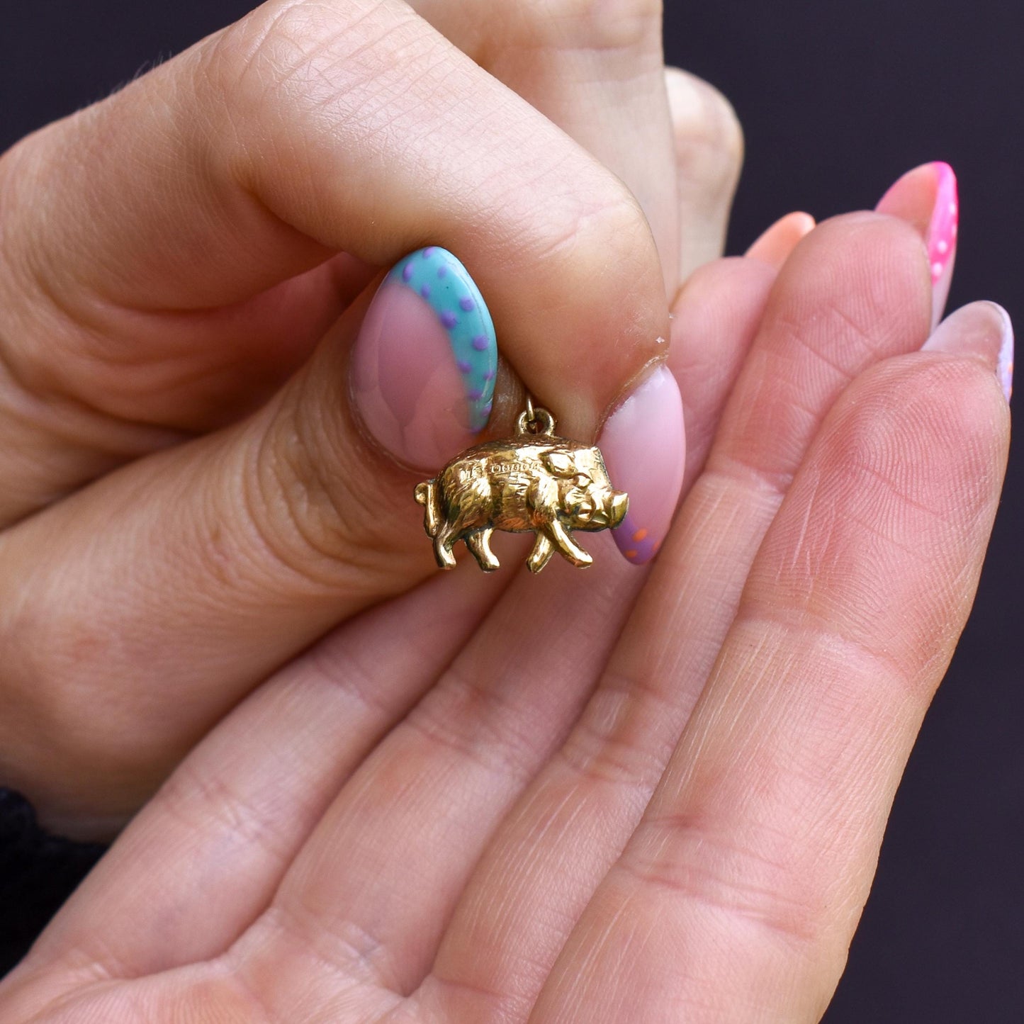Vintage 9ct Gold Lucky Pig Charm Pendant | Birmingham 1975