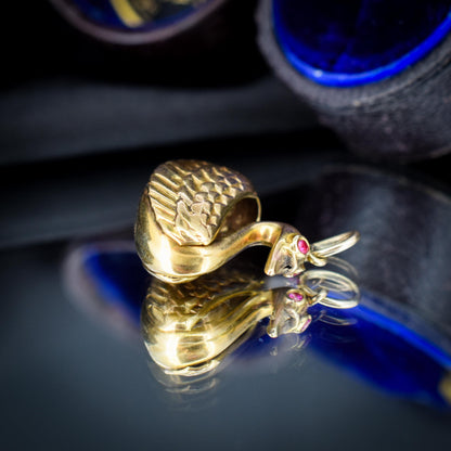 Vintage Swan Bird with Ruby Eyes 9ct Yellow Gold Charm Pendant