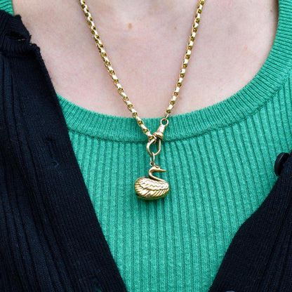 Vintage Swan Bird with Ruby Eyes 9ct Yellow Gold Charm Pendant