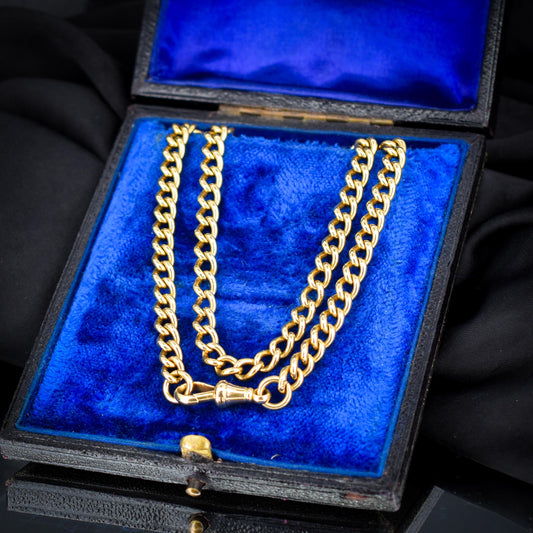 Antique 18ct Yellow Gold Curb Link Dog Clip Chain Necklace | 17.25"