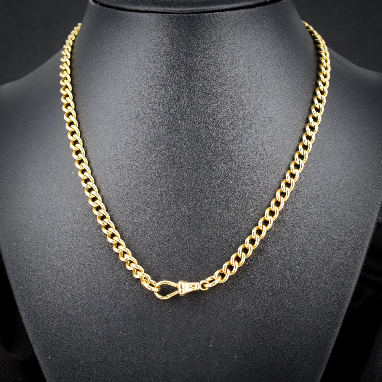 Antique 18ct Yellow Gold Curb Link Dog Clip Chain Necklace | 17.25"