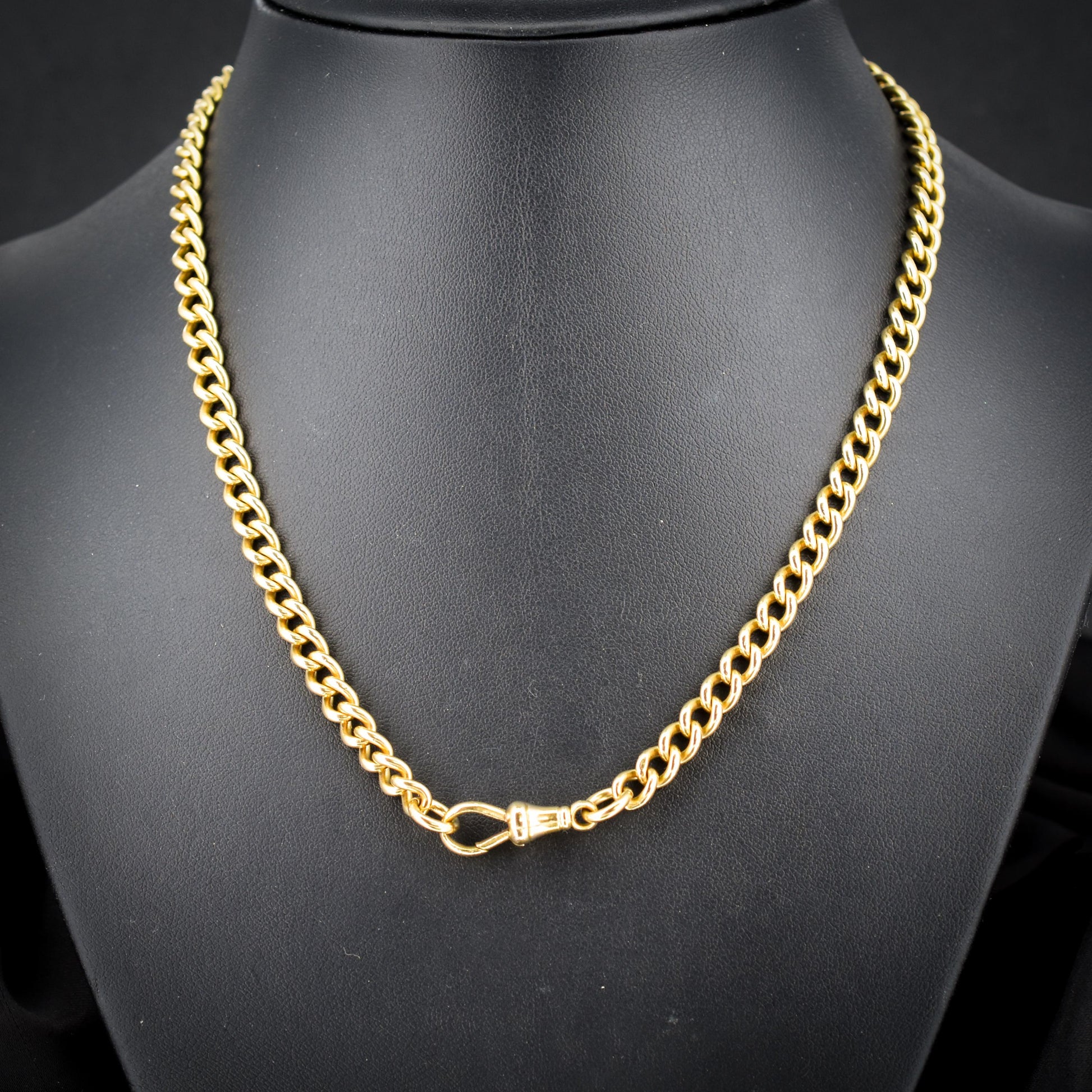 Antique 18ct Yellow Gold Curb Link Dog Clip Chain Necklace | 17.25"