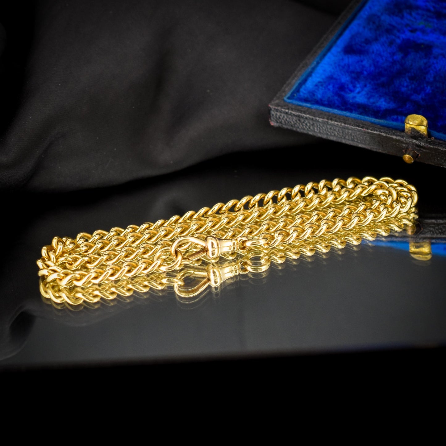 Antique 18ct Yellow Gold Curb Link Dog Clip Chain Necklace | 17.25"