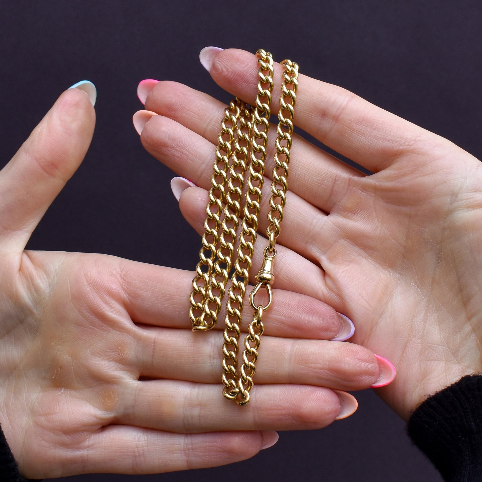 Antique 18ct Yellow Gold Curb Link Dog Clip Chain Necklace | 17.25"