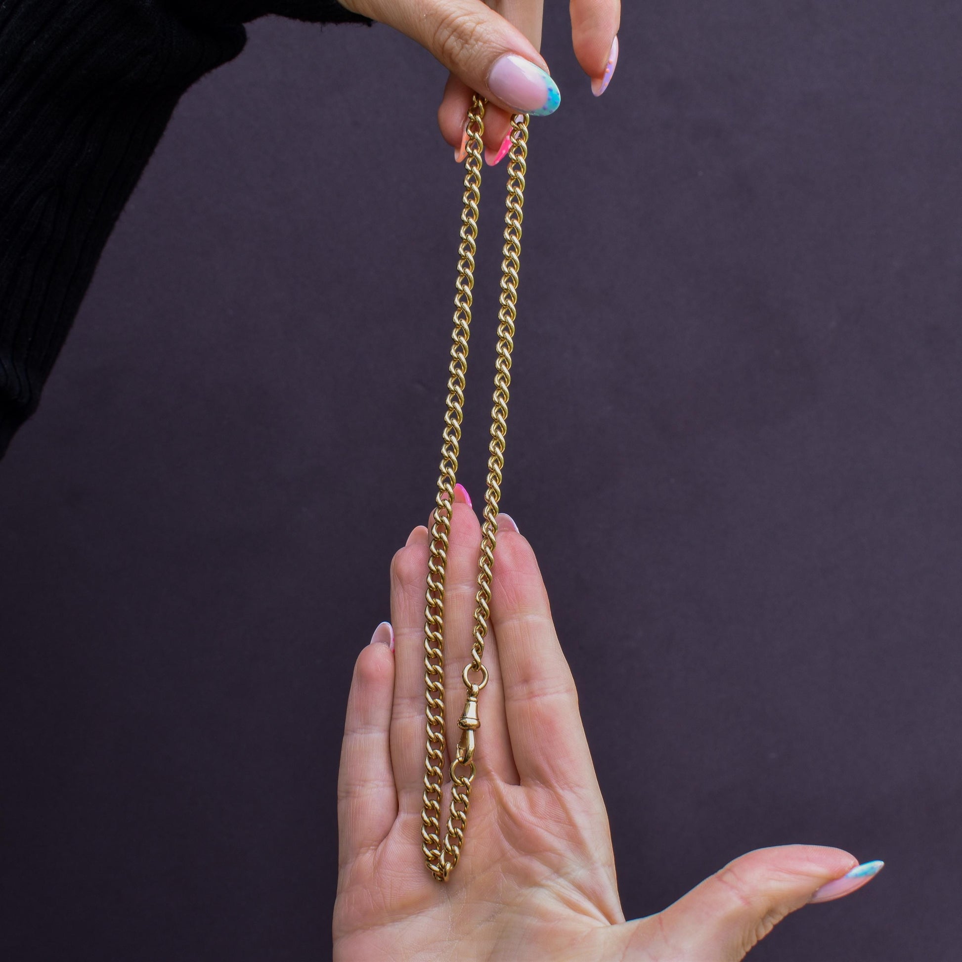 Antique 18ct Yellow Gold Curb Link Dog Clip Chain Necklace | 17.25"