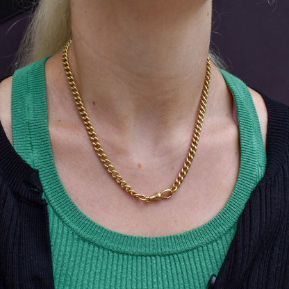 Antique 18ct Yellow Gold Curb Link Dog Clip Chain Necklace | 17.25"