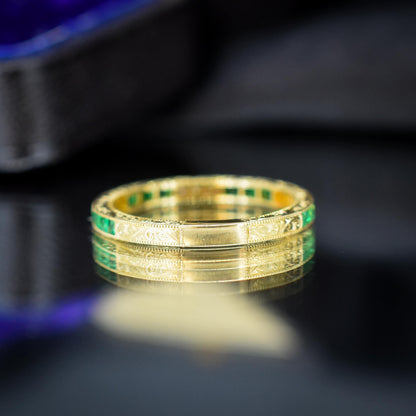 Diamond and Emerald Eternity 18ct Gold Wedding Band Ring