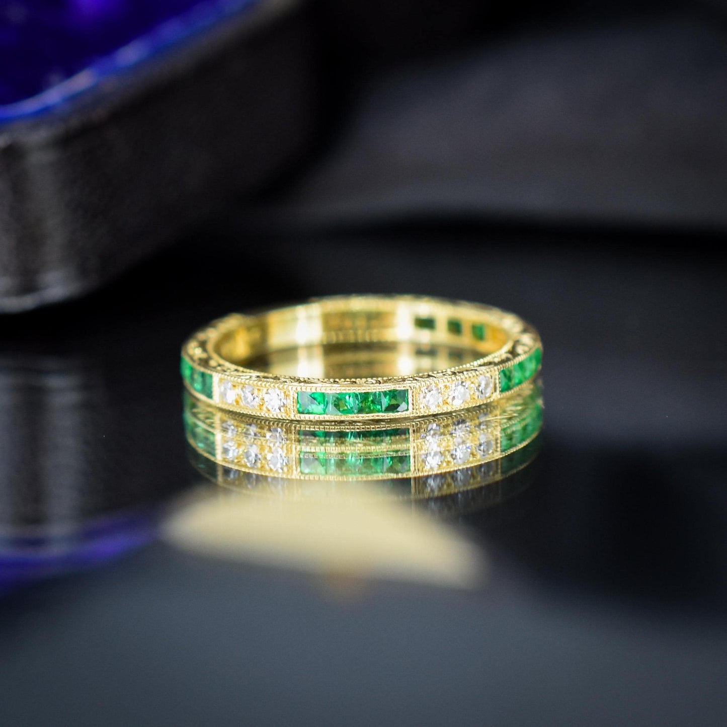 Diamond and Emerald Eternity 18ct Gold Wedding Band Ring