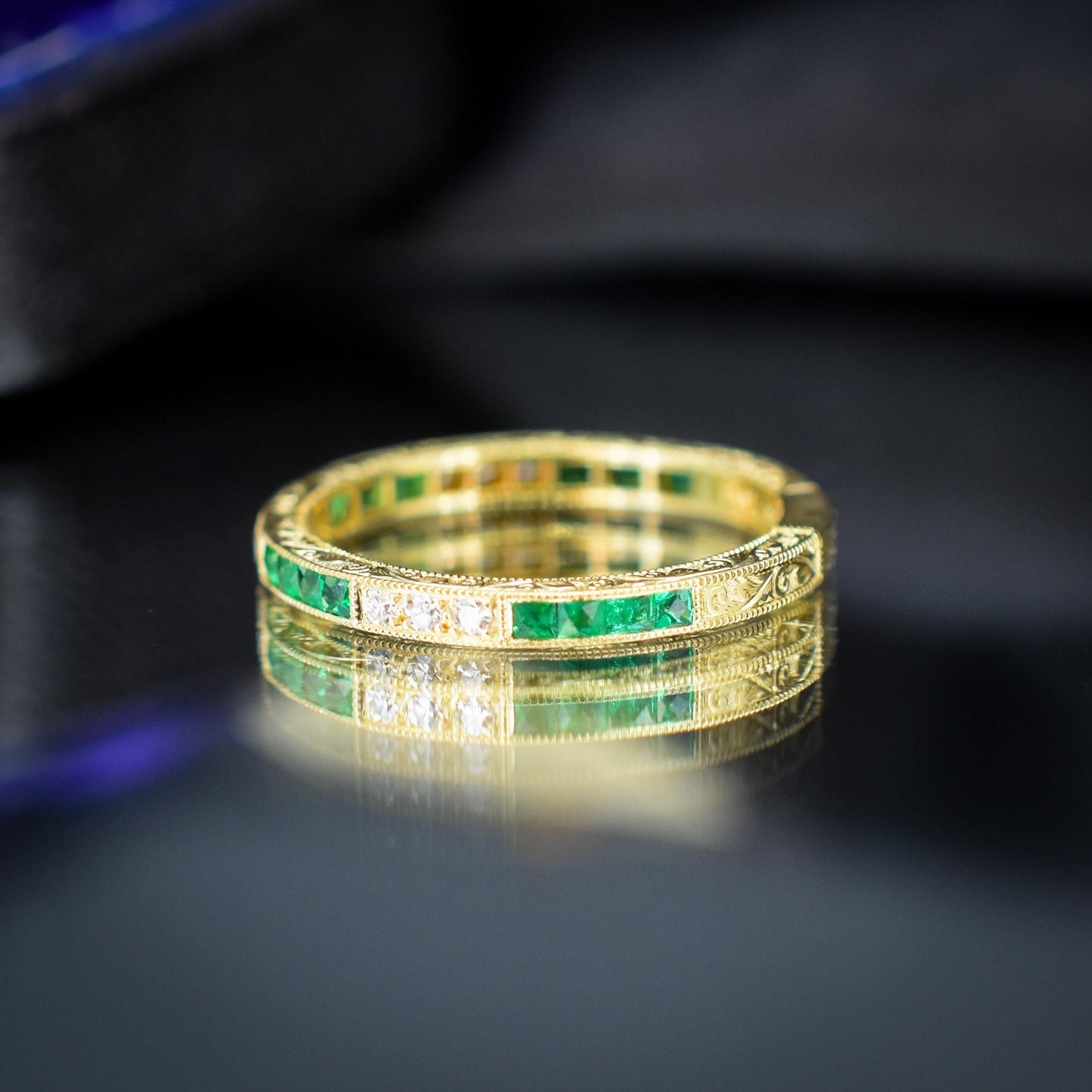 Diamond and Emerald Eternity 18ct Gold Wedding Band Ring