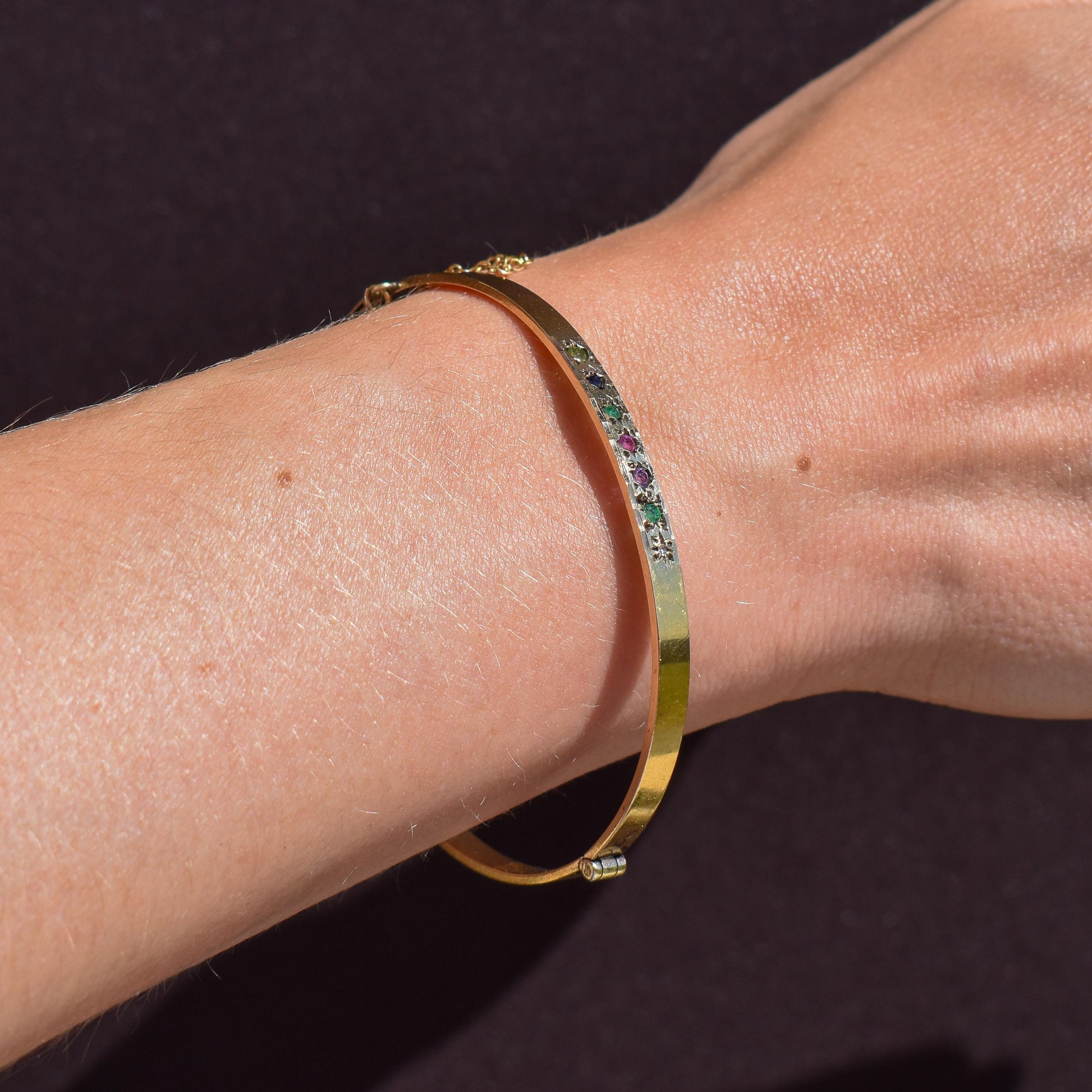 Vintage DEAREST Gold on Silver Bangle Bracelet | Birmingham 1993