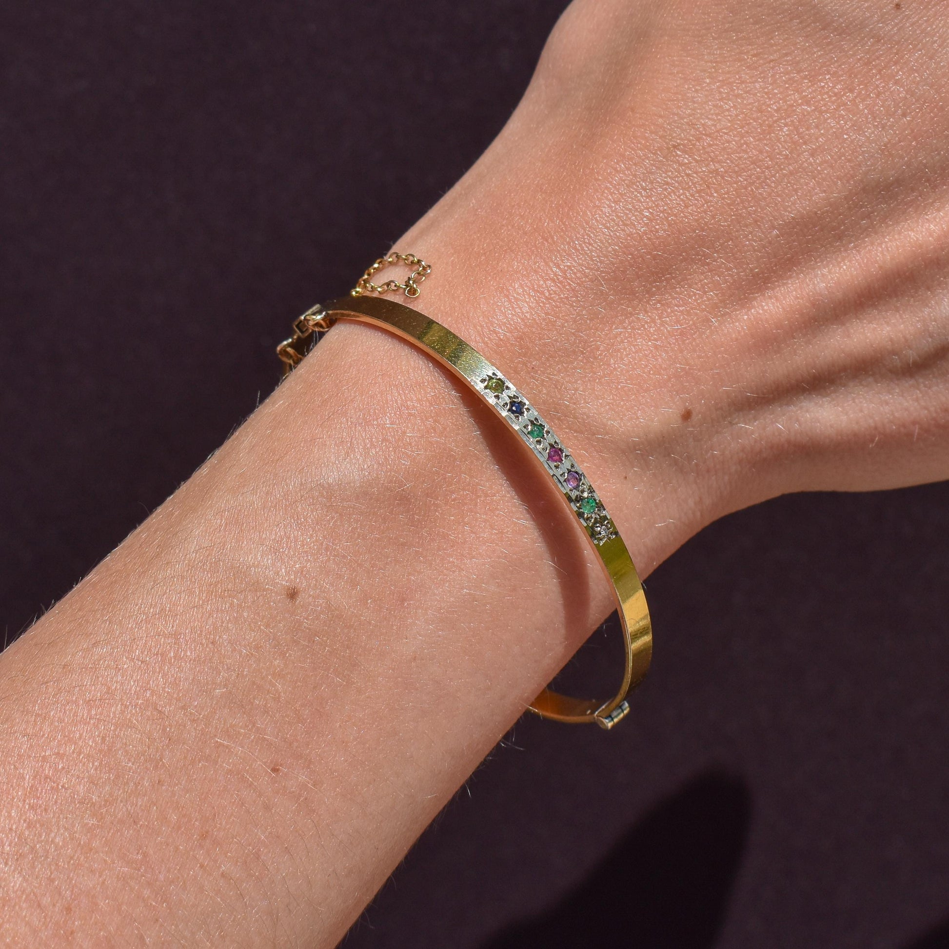 Vintage DEAREST Gold on Silver Bangle Bracelet | Birmingham 1993