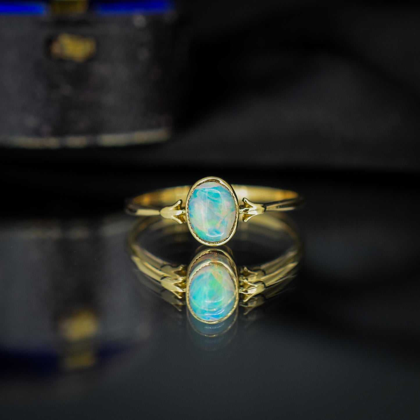 Antique Colourful Natural Opal Oval Bezel Solitaire 18ct Gold Ring