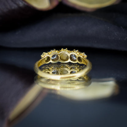 Antique Victorian Pearl and Old Cut Diamond Five Stone 18ct Yellow Gold Ring Band