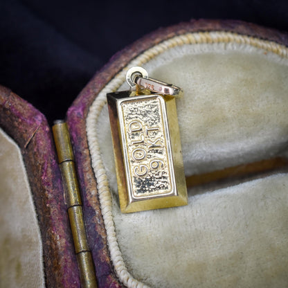 Vintage 9ct Gold Bar Ingot Charm Pendant