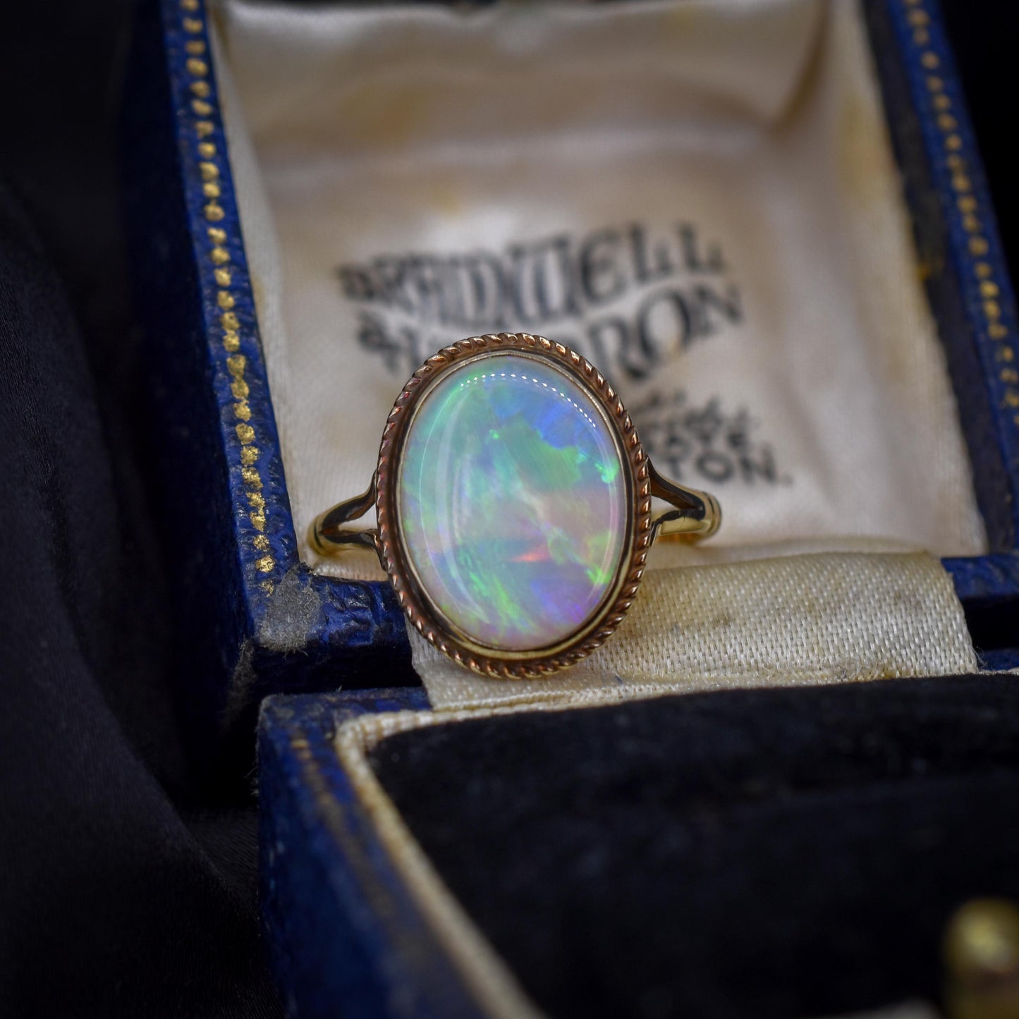 Vintage Colourful Natural Opal Oval Solitaire 9ct Gold Ring