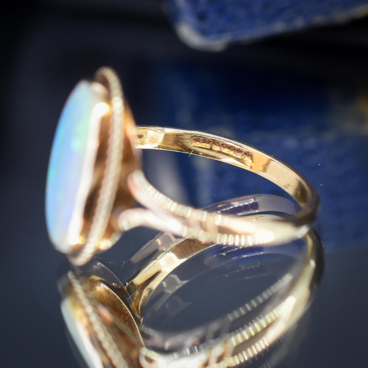 Vintage Colourful Natural Opal Oval Solitaire 9ct Gold Ring