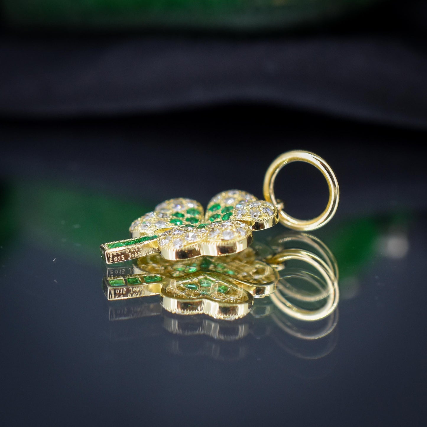 Diamond and Emerald Three-Leaf Clover 18ct Gold Charm Pendant