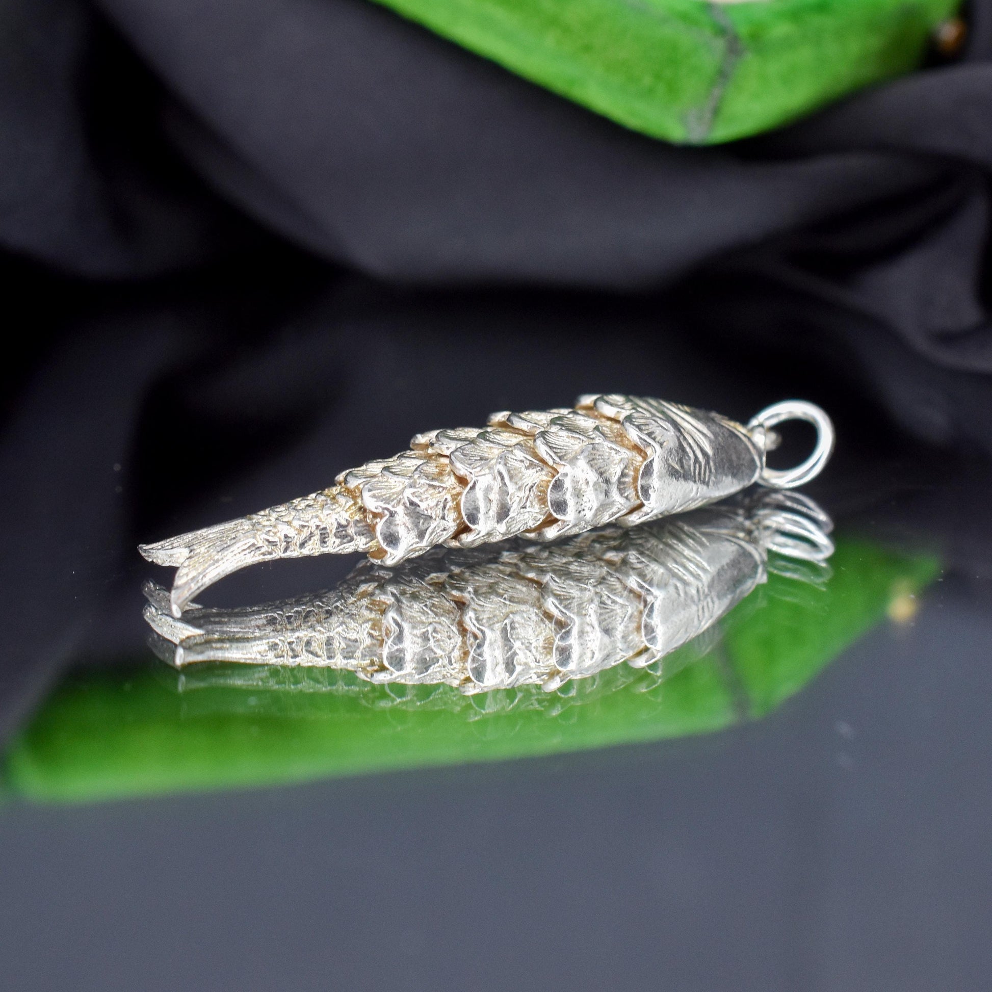 Vintage Silver Articulated Fish Charm Pendant