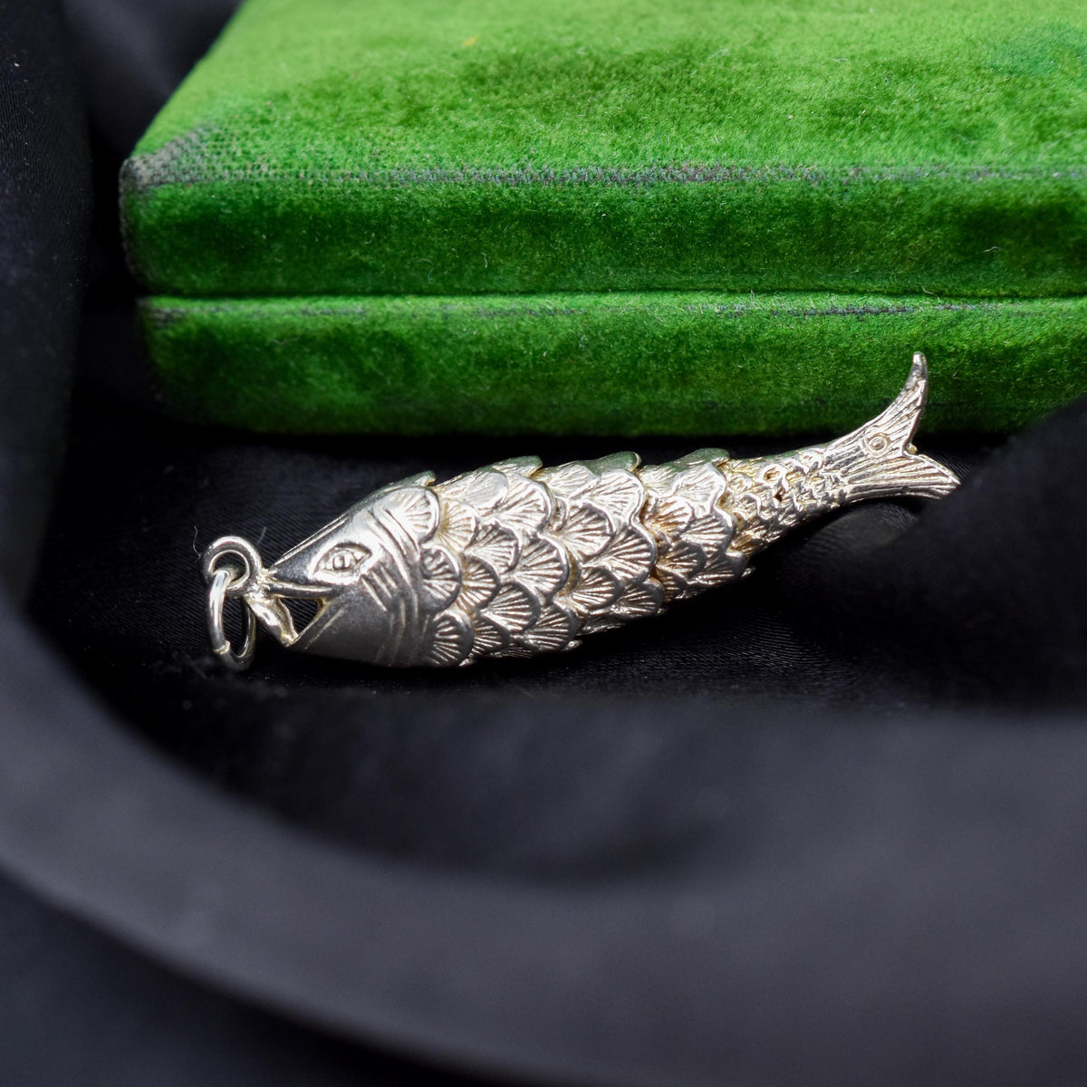 Vintage Silver Articulated Fish Charm Pendant