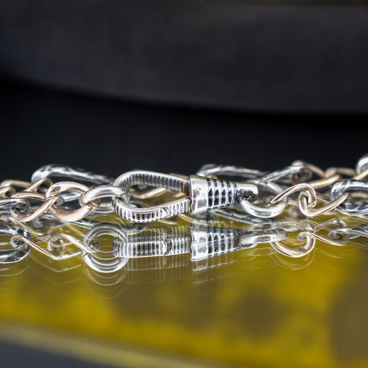 Antique Niello Silver and Gold Chain Bracelet with Dog Clip | 7.75"