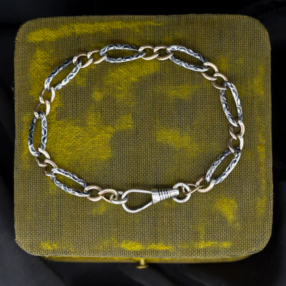 Antique Niello Silver and Gold Chain Bracelet with Dog Clip | 7.75"