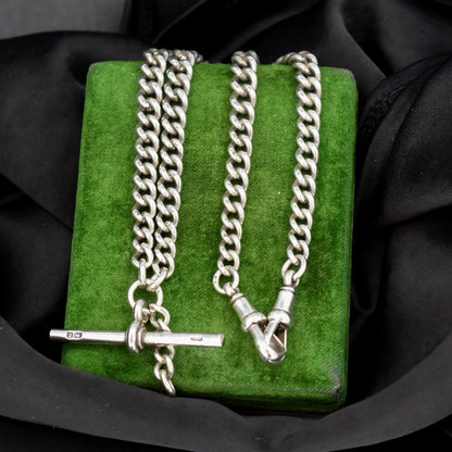 Antique '1924' Sterling Silver Curb Link Albert Watch Chain Necklace 15.5"