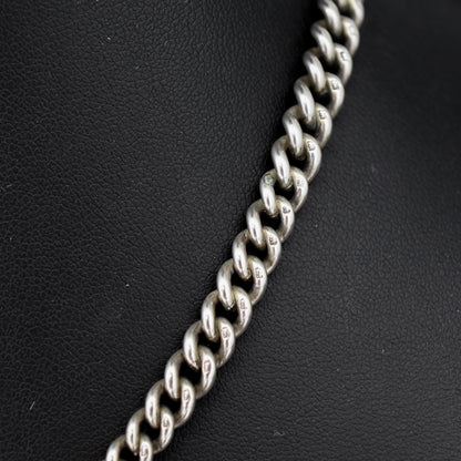 Antique '1924' Sterling Silver Curb Link Albert Watch Chain Necklace 15.5"