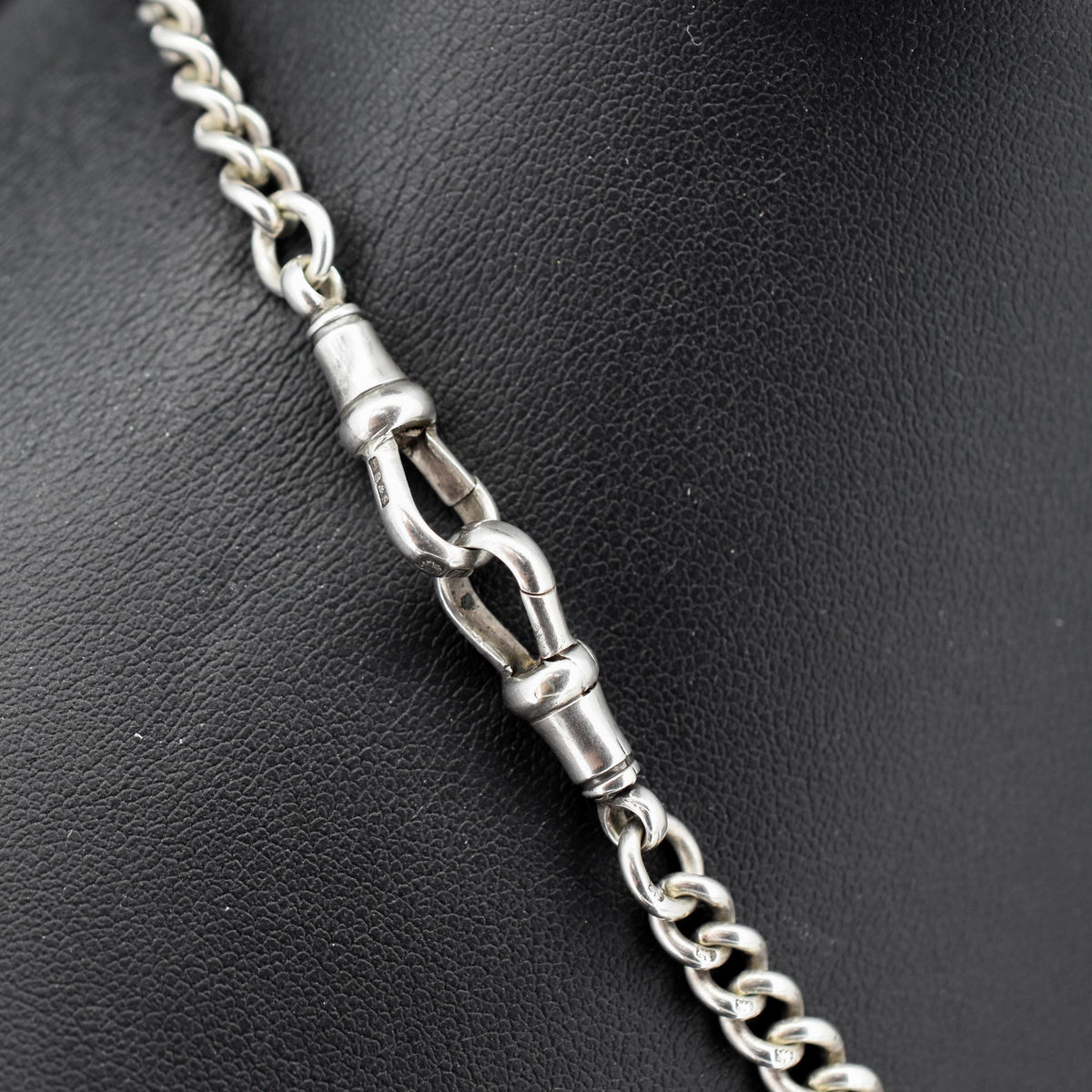 Antique '1924' Sterling Silver Curb Link Albert Watch Chain Necklace 15.5"