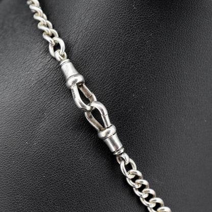 Antique '1924' Sterling Silver Curb Link Albert Watch Chain Necklace 15.5"