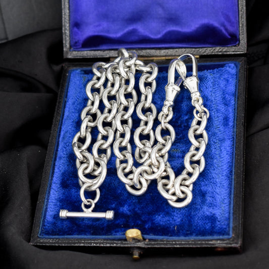 Vintage 81g Silver Oval Cable Link Chain Necklace with Sliding T-bar and Double Dog Clip | 18.5"