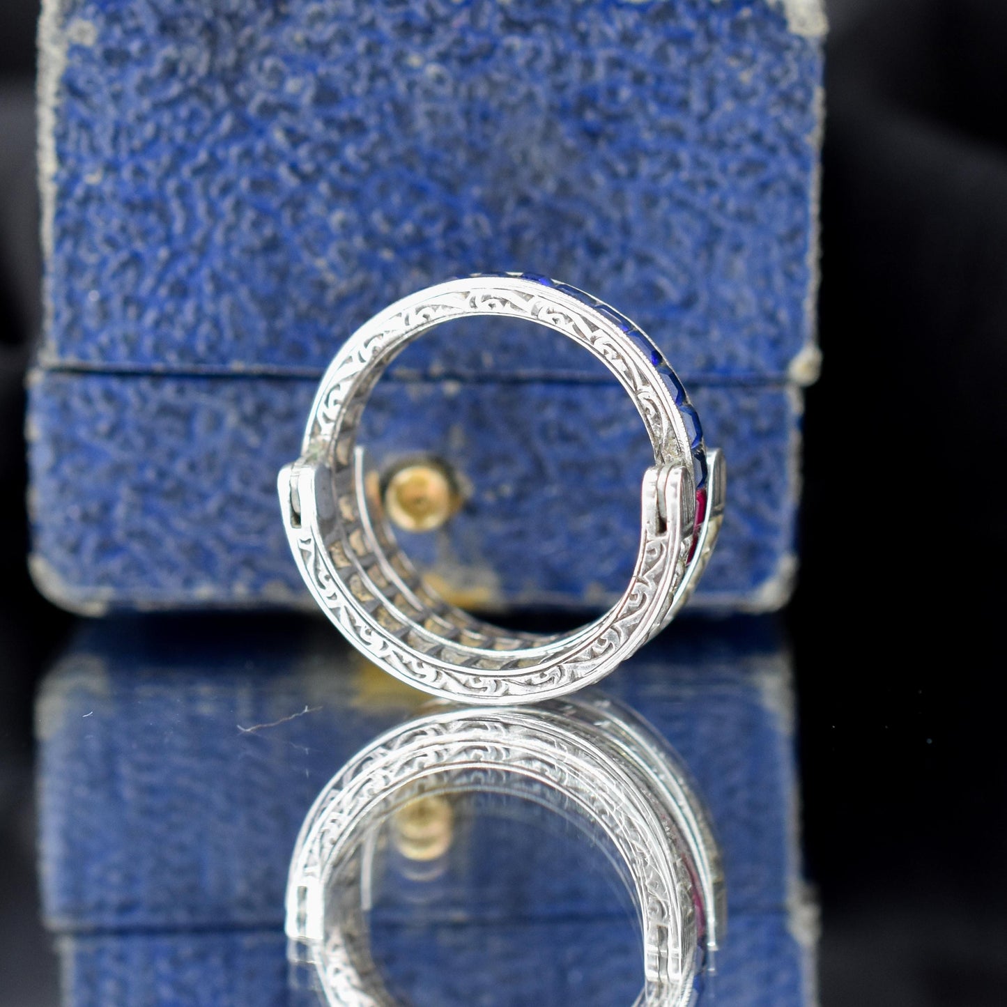 Art Deco Paste Swivel Flip "Day and Night" Sterling Silver Eternity Band Ring | Antique