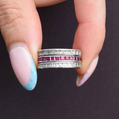 Art Deco Paste Swivel Flip "Day and Night" Sterling Silver Eternity Band Ring | Antique