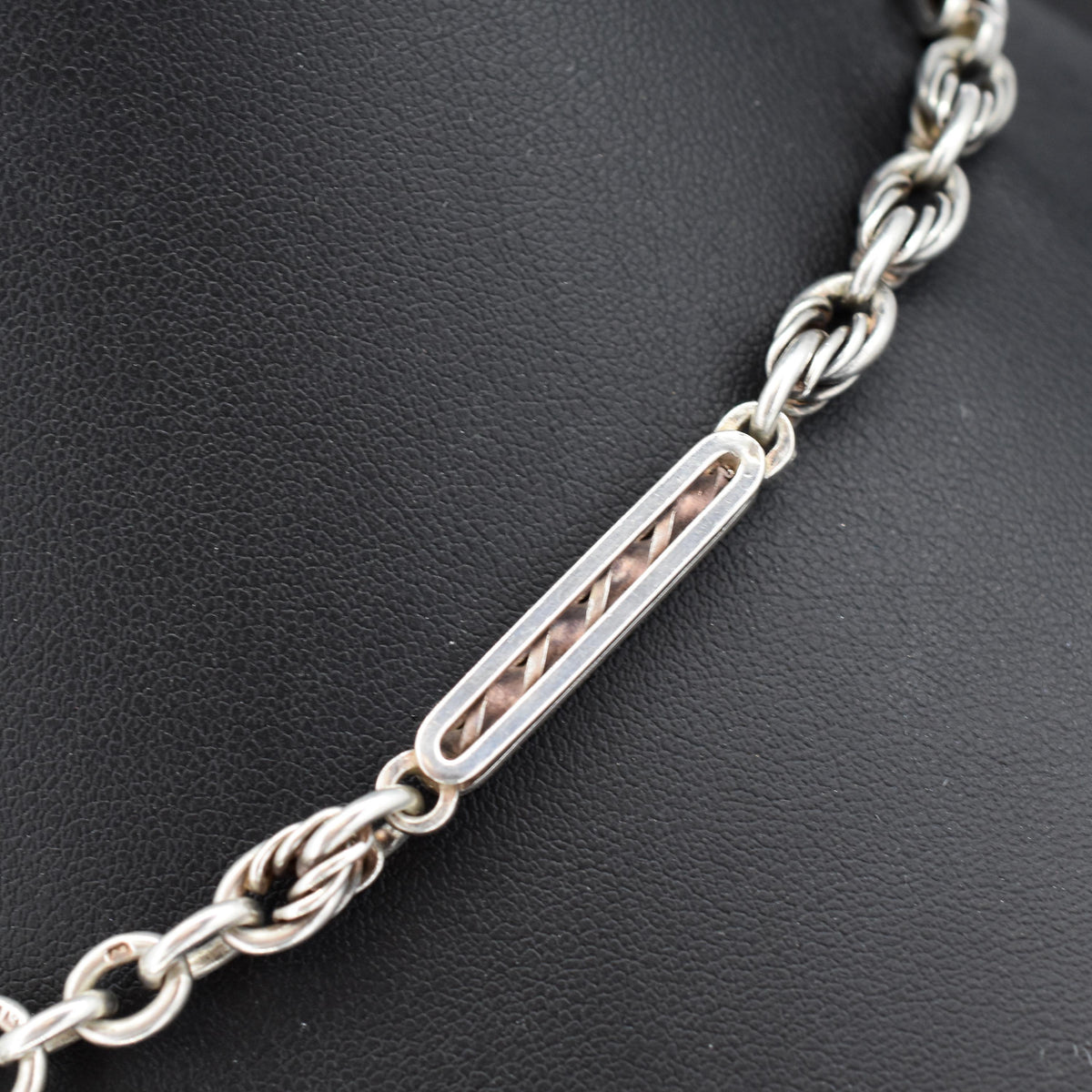 Antique '1909' Sterling Silver Bar and Love Knot Albert Chain Necklace | 14.5"